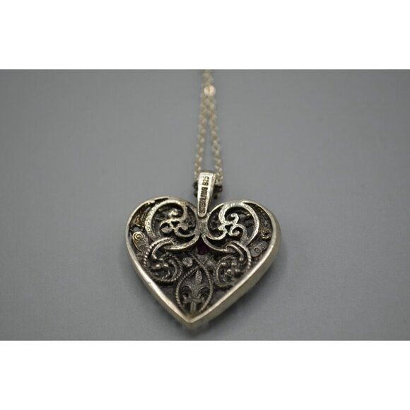 Sterling Silver Heart Pendant w Ruby Stone FM 83 Franklin Mint Filigree 925 - Picture 11 of 11